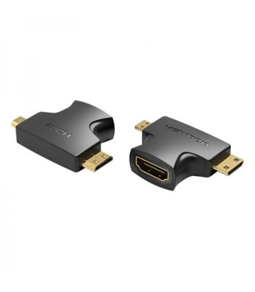 Vention Adaptador HDMI Hembra a Micro HDMI Macho - Mini HDMI Macho - Color Negro