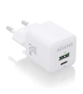 Aisens Cargador Gan 20W - 1xUSB-C PD3.0 QC4.0 - 1xUSB-A QC3.0 - Color Blanco