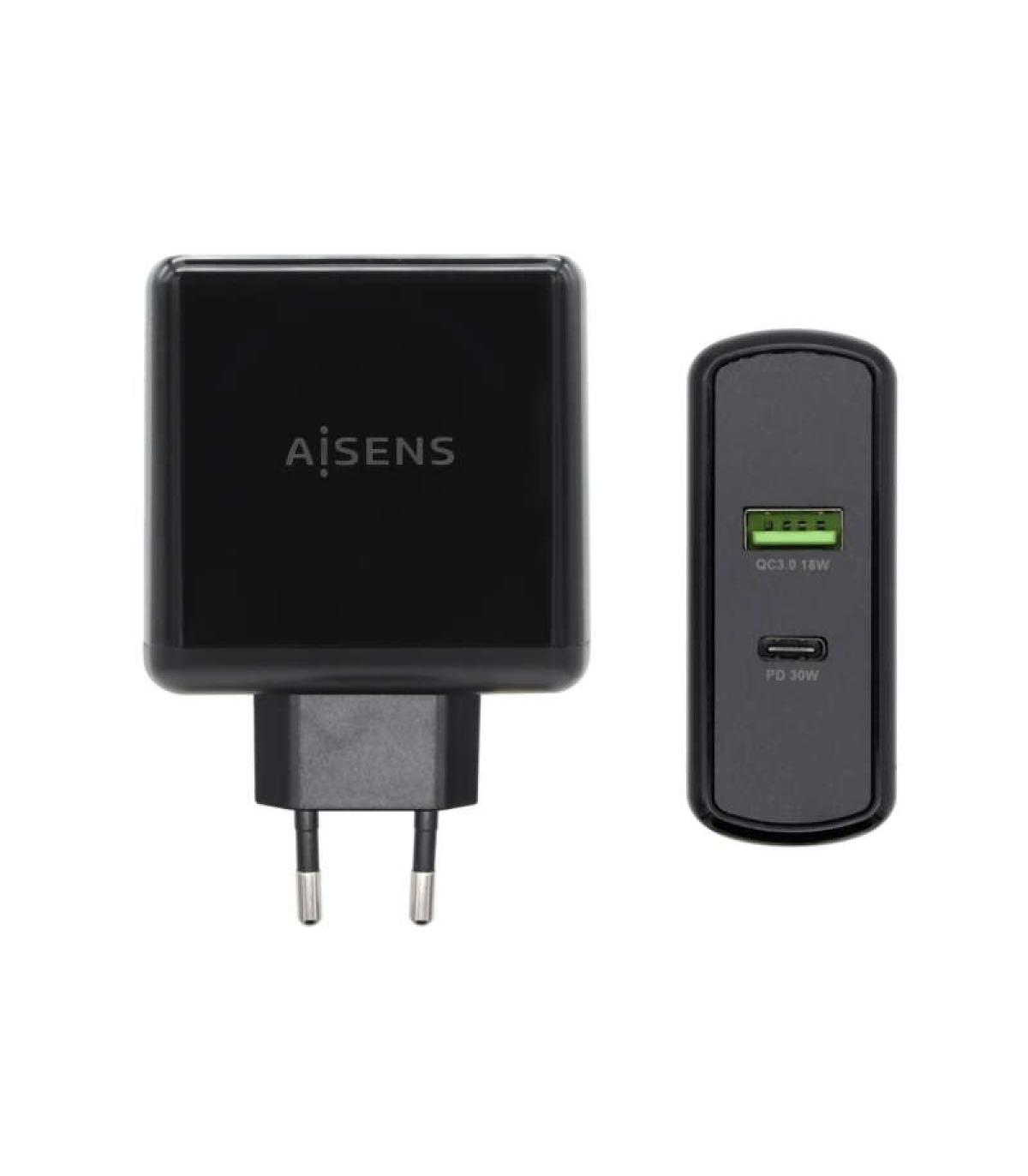 Aisens Cargador para Smartphone 48W 1x USB-C PD3.0 30W, 1x USB-A QC3.0 18W