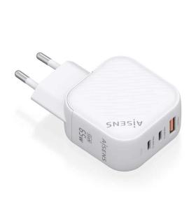 Aisens Cargador GAN 65W - 2xUSB-C PD3.0 QC4.0 - 1xUSB-A QC3.0