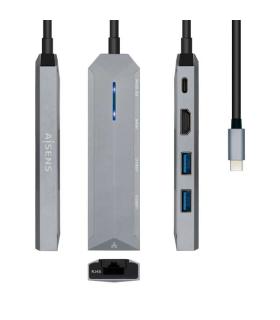 Aisens USB-C Dock 5 en 1 - USB-C a 1xHDMI - 1xRJ45 - 2xUSB - 1xPD - 15cm - Color Gris