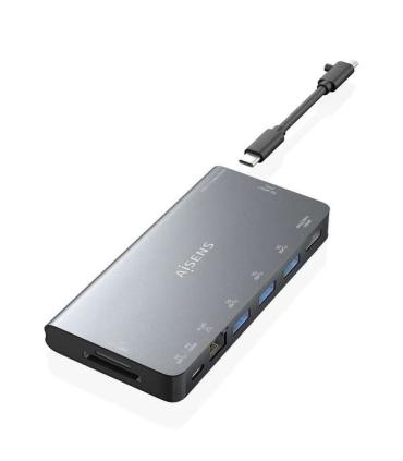 Aisens USB-C Dock 8 en 1 - USB-C a 1xHDMI - 1xRJ45 - 3xUSB-A - 1xUSB-C Datos+PD - 1xSD - 1xMicro SD - 10cm - Color Gris