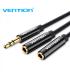 Vention Cable Estereo Jack 3.5 Macho a 2x Jack 3.5 Hembra - 0.3m - Color Negro