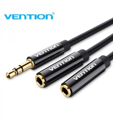 Vention Cable Estereo Jack 3.5 Macho a 2x Jack 3.5 Hembra - 0.3m - Color Negro