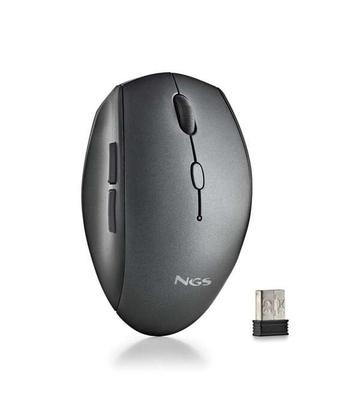 NGS Raton Inalambrico Ergonomico - 5 Botones - Teclas Silenciosas - Rueda de Desplazamiento - Conexion 2.4 Ghz - dpi Ajustables.