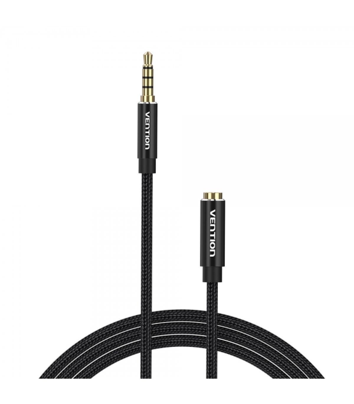 Vention Cable Estereo Jack 3.5 Macho a Jack 3.5 Hembra - 1m - Color Negro