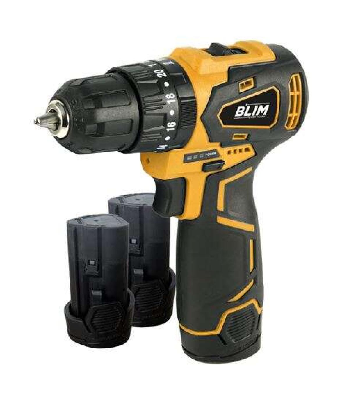 Blim Taladro Percutor a Bateria 12V 2Ah - Motor sin Escobillas - 35Nm Par Maximo - 2 Velocidades 0-400/0-1500rpm - Incluye 2 Bat