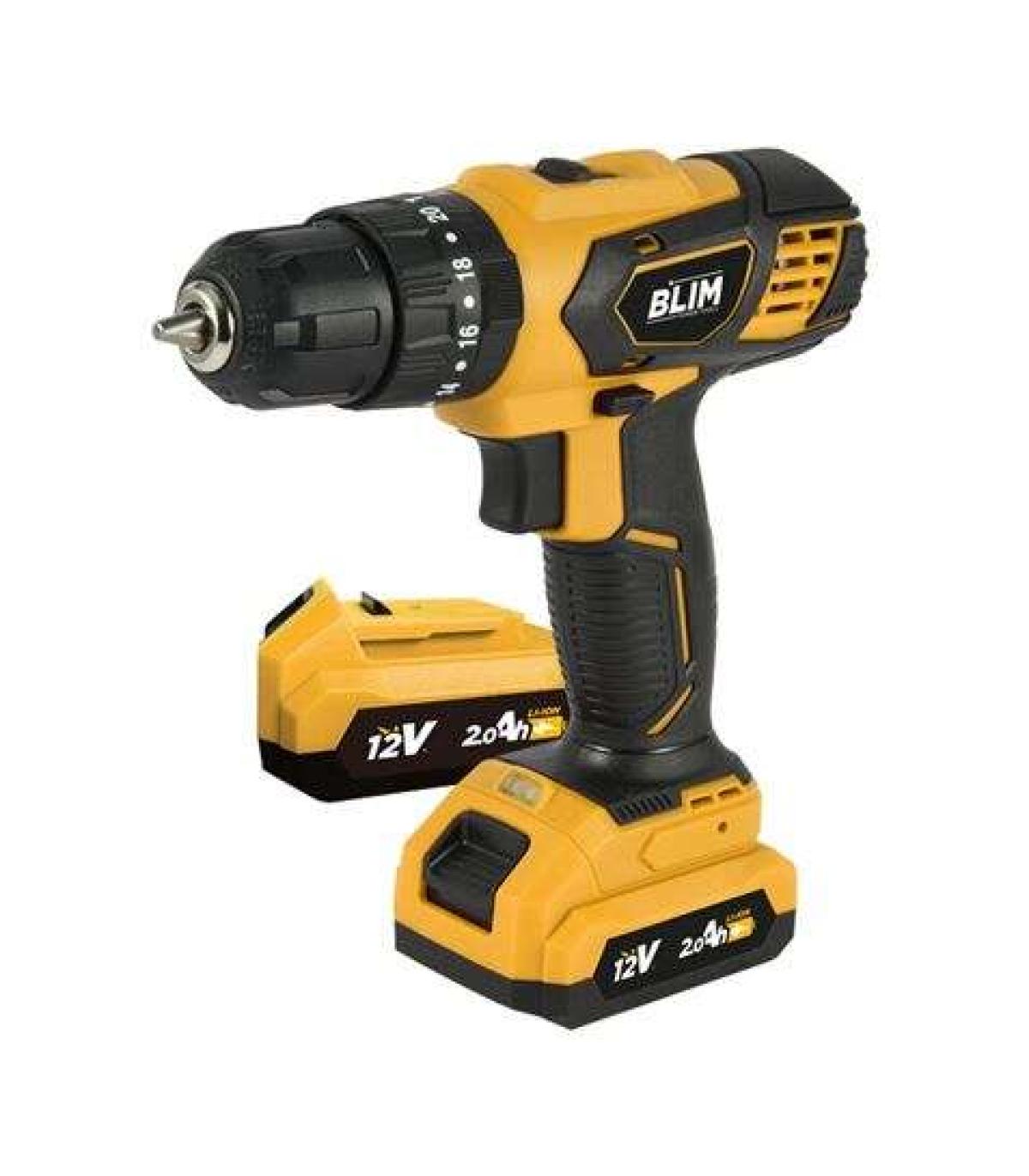 Blim Taladro Percutor a Bateria 12V 2Ah - 28Nm Par Maximo - 2 Velocidades 0-400/0-1500rpm - Incluye 2 Baterias y Maletin de Tran