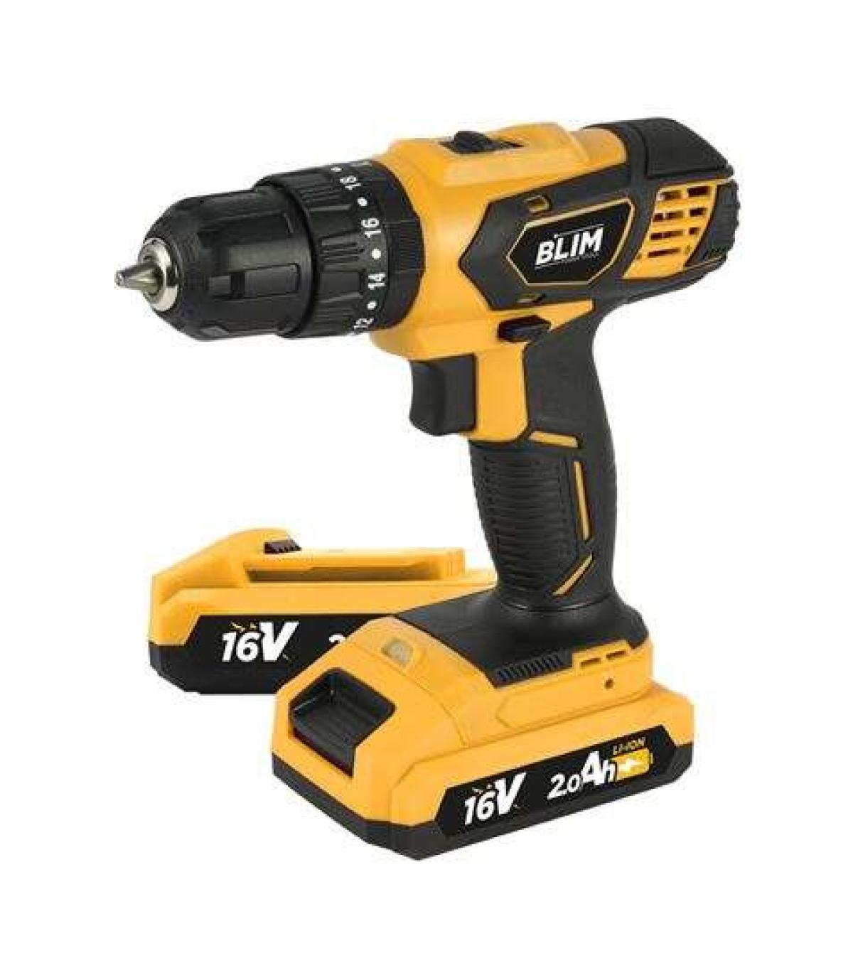 Blim Taladro Percutor a Bateria 16V 2Ah - 30Nm Par Maximo - 2 Velocidades 0-400/0-1500rpm - Incluye 2 Baterias y Maletin de Tran