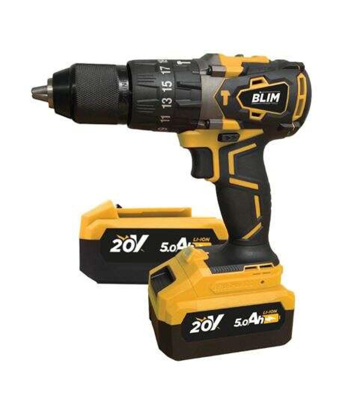 Blim Taladro Percutor a Bateria 20V 5Ah - Motor sin Escobillas - 68Nm Par Maximo - 2 Velocidades 0-500/0-2000rpm - Incluye 2 Bat