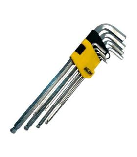 Blim Juego Llaves Allen Largas de Bola - Tamaño 1.5-2-2.5-3-4-5-6-8-10 mm - Acero Cromo Vanadio Tratado y Templado - Extremo..