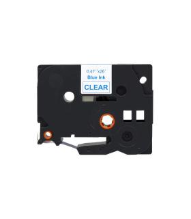 Brother TZe133 Cinta Laminada Generica de Etiquetas - Texto azul sobre fondo transparente - Ancho 12mm x 8 metros