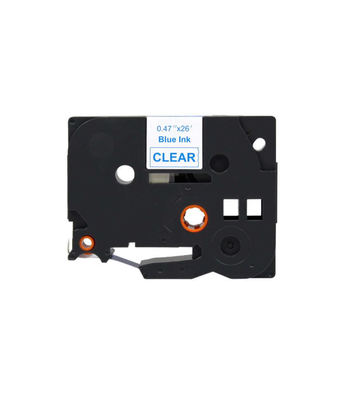 Brother TZe133 Cinta Laminada Generica de Etiquetas - Texto azul sobre fondo transparente - Ancho 12mm x 8 metros