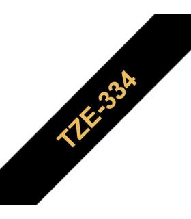 Brother TZe334 Cinta Laminada Generica de Etiquetas - Texto dorado sobre fondo negro - Ancho 12mm x 8 metros