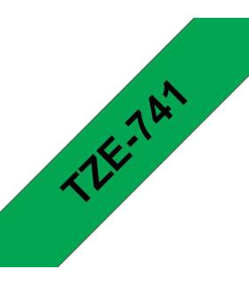 Brother TZe741 Cinta Laminada Generica de Etiquetas - Texto negro sobre fondo verde - Ancho 18mm x 8 metros
