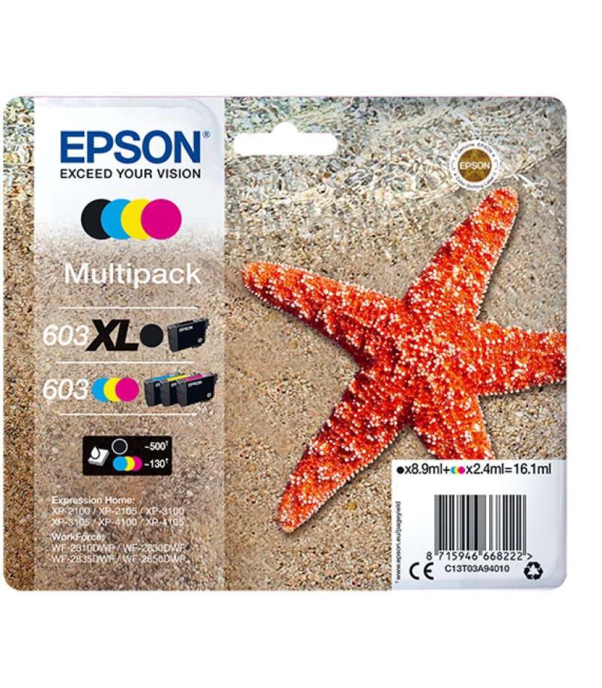 Epson 603XL/603 Pack de 4 Cartuchos de Tinta Originales - C13T03A94010
