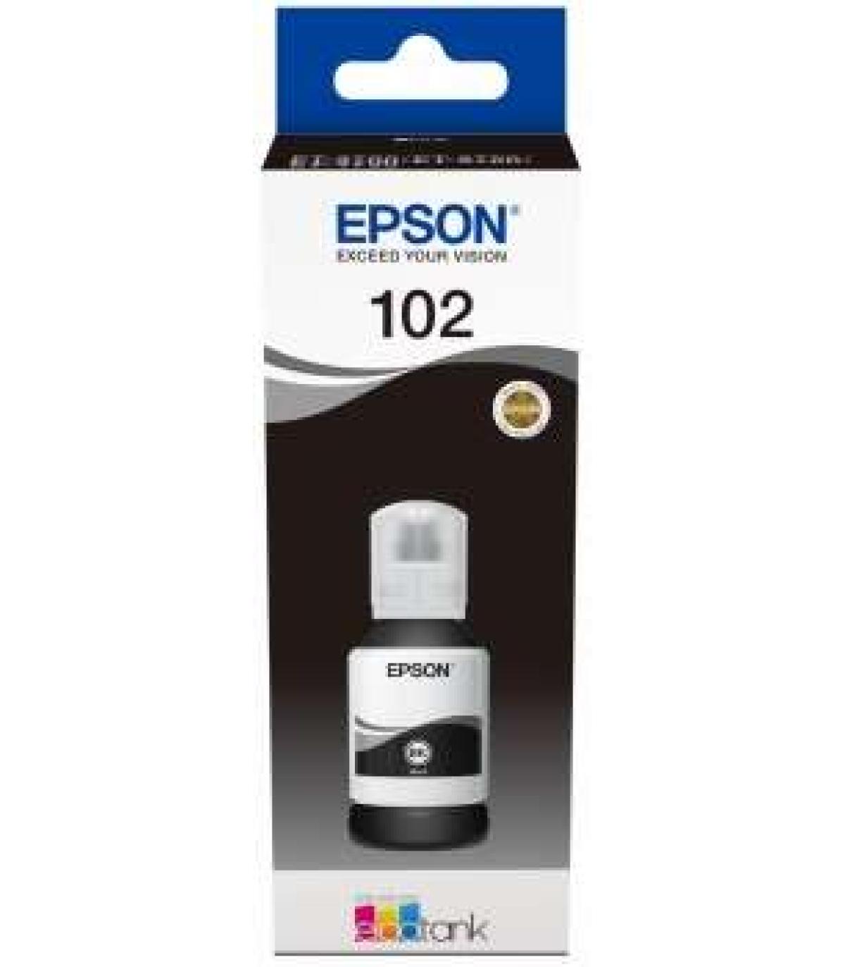 Epson 102 Negro Botella de Tinta Pigmentada Original - C13T03R140