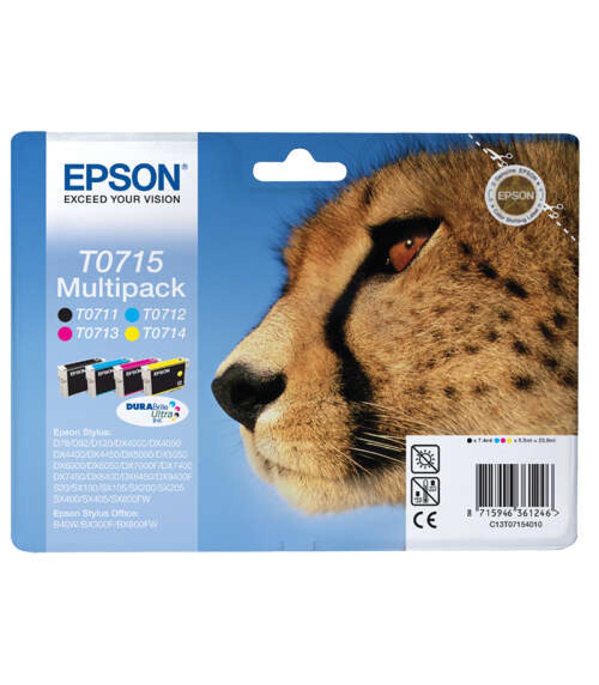 Epson T0715 Pack de 4 Cartuchos de Tinta Originales - C13T07154012