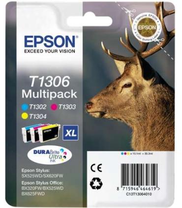 Epson T1306 Pack de 3 Cartuchos de Tinta Originales - Cian, Magenta, Amarillo - C13T13064012