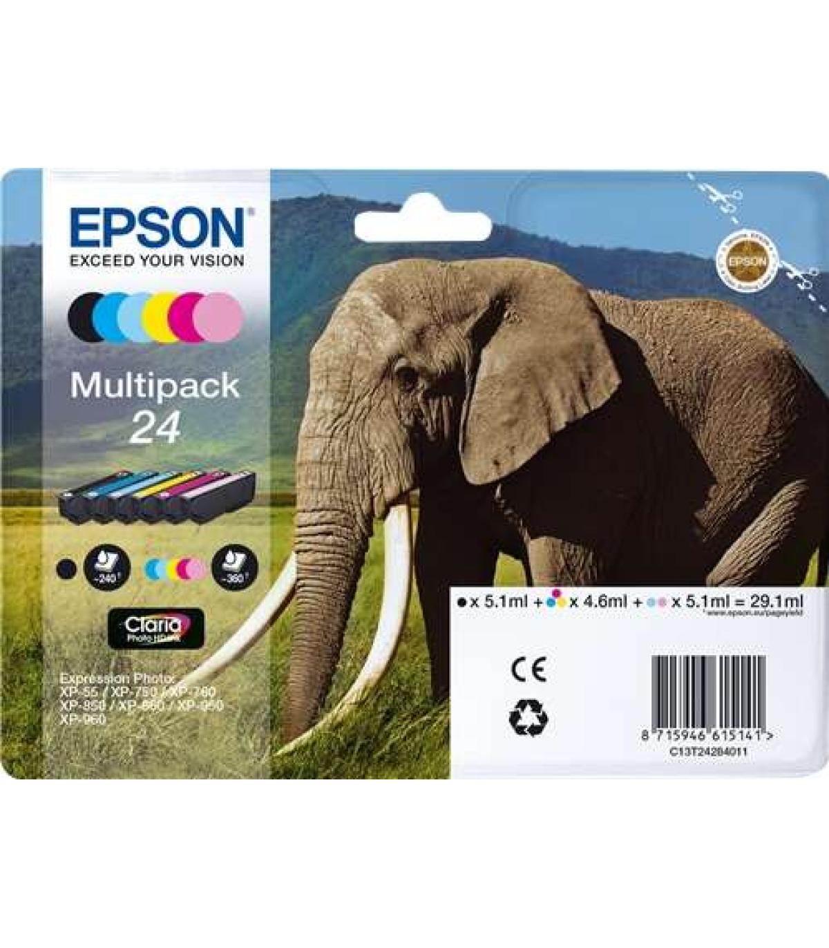 Epson T2428 (24) Pack de 6 Cartuchos de Tinta Originales - C13T24284011