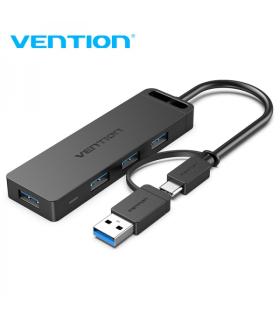 Vention HUB 5 en 1 USB 3.0 y USB-C a 4xUSB/USB-C PD - 0.15m - Color Negro