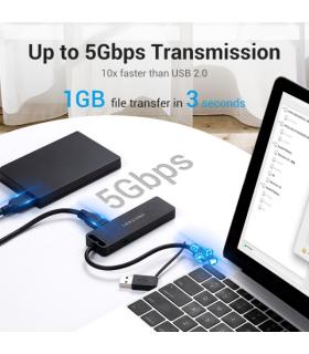 Vention HUB 6 en 1 USB 3.0 a USB3.0x3/TF/SD/Micro-B - 0.15m - Color Negro