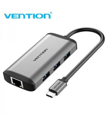 Vention Docking Station 6 en 1 USB-C a HDMI 4K/3xUSB3.0/RJ45/PD87W - 0.15m - Color Gris