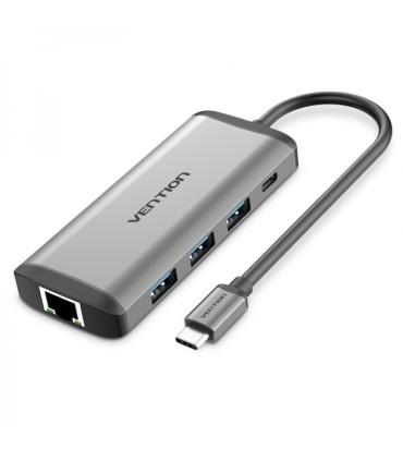 Vention Docking Station 7 en 1 USB-C a HDMI 4K/3xUSB3.0/RJ45/Lector SD/TF/PD87W - 0.15m - Color Gris