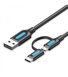 Vention Cable USB 2.0 Macho a MicroUSB+USB-C Macho - 0.5m - 3A 60W 480Mbps - Color Negro