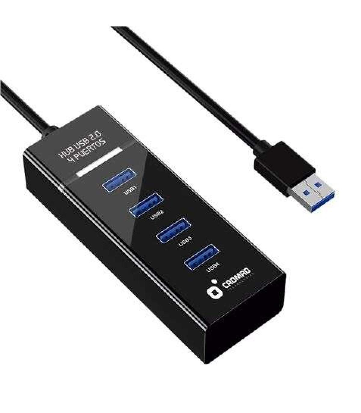 Cromad Cable USB 2.0 - Longitud 30cm - Indicador LED - Velocidad de Transferencia 480 Mbps - 4 Puertos - Sin Instalacion - Compa