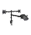 Tooq Soporte de Mesa para 2 Monitores de 17"-32" + Bandeja para Portatil - Gestion de Cables - Peso Max 9kg x Brazo - VESA 100x1