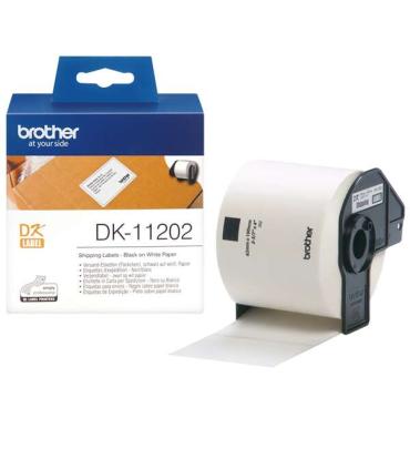 Brother DK11202 - Etiquetas Originales Precortadas para Envios - 62x100 mm - 300 Unidades - Texto negro sobre fondo blanco