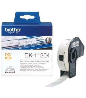 Brother DK11204 - Etiquetas Originales Precortadas Multiproposito - 17x54 mm - 400 Unidades - Texto negro sobre fondo blanco