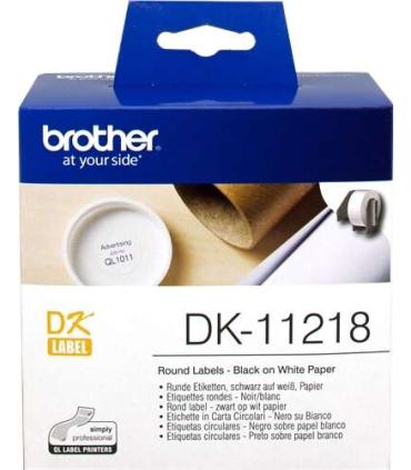 Brother DK11218 - Etiquetas Originales Precortadas Circulares - 24 mm de Diametro - 1000 Unidades - Texto negro sobre fondo blan
