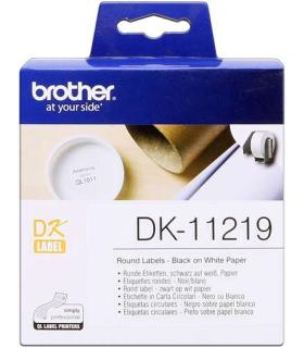 Brother DK11219 - Etiquetas Originales Precortadas Circulares - 12 mm de Diametro - 1200 Unidades - Texto negro sobre fondo blan