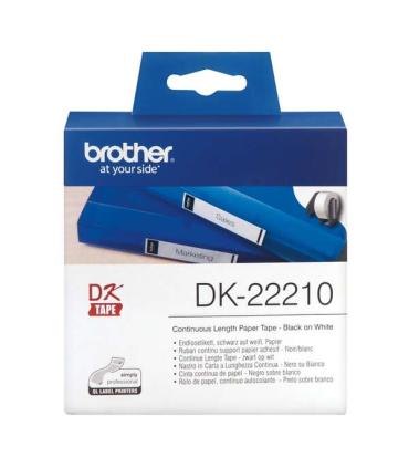 Brother DK22210 - Etiquetas Originales de Tamaño personalizado - Ancho 29mm x 30,48 metros - Texto negro sobre fondo blanco