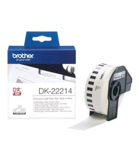Brother DK22214 - Etiquetas Originales de Tamaño personalizado - Ancho 12mm x 30,48 metros - Texto negro sobre fondo blanco