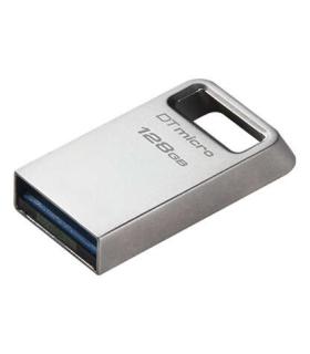 Kingston DataTraveler Micro Memoria USB 128GB - USB 3.2 Gen 1 - Ultracompacta y Ligera - Enganche para Llavero - Cuerpo Metalico