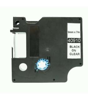 Dymo D1 40910 Cinta de Etiquetas Generica para Rotuladora - Texto negro sobre fondo transparente - Ancho 9mm x 7 metros - Reempl