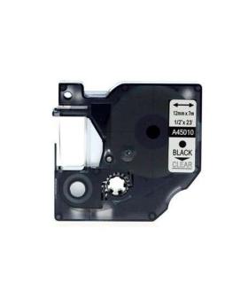 Dymo D1 45010 Cinta de Etiquetas Generica para Rotuladora - Texto negro sobre fondo transparente - Ancho 12mm x 7 metros - Reemp
