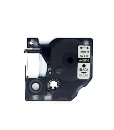 Dymo D1 45010 Cinta de Etiquetas Generica para Rotuladora - Texto negro sobre fondo transparente - Ancho 12mm x 7 metros - Reemp