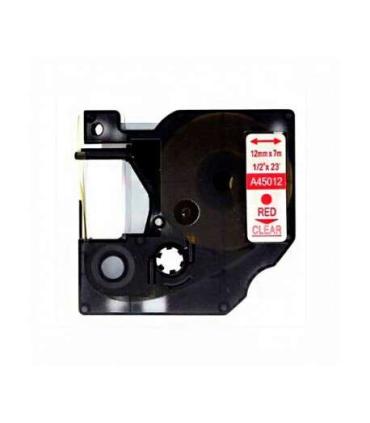 Dymo D1 45012 Cinta de Etiquetas Generica para Rotuladora - Texto rojo sobre fondo transparente - Ancho 12mm x 7 metros - Reempl