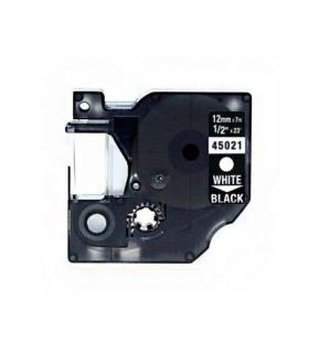 Dymo D1 45021 Cinta de Etiquetas Generica para Rotuladora - Texto blanco sobre fondo negro - Ancho 12mm x 7 metros - Reemplaza..
