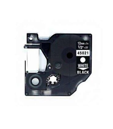 Dymo D1 45021 Cinta de Etiquetas Generica para Rotuladora - Texto blanco sobre fondo negro - Ancho 12mm x 7 metros - Reemplaza..