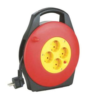 Elbat Enrollador Alargador con Proteccion Termica - 4 Shukos - Carga Maxima Enrollado 1100W, Desenrollado 3200W - Cable de 10m