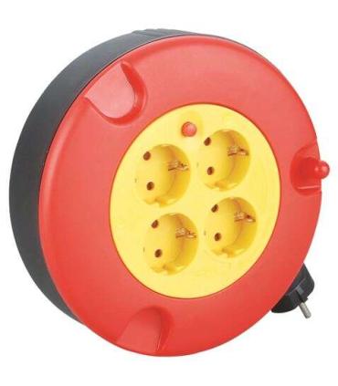 Elbat Enrollador Alargador con Proteccion Termica - 4 Shukos - Carga Maxima Enrollado 1100W, Desenrollado 3200W - Cable de 5m