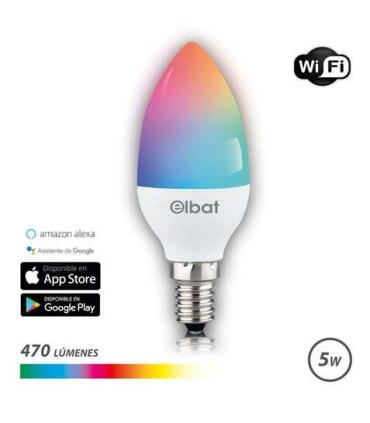 Elbat Bombilla LED Vela Smart Wi-Fi C37 E14 5W 470lm RGB - Temperatura 2700K a los 6000K - Control de Voz - Control Remoto - 3..