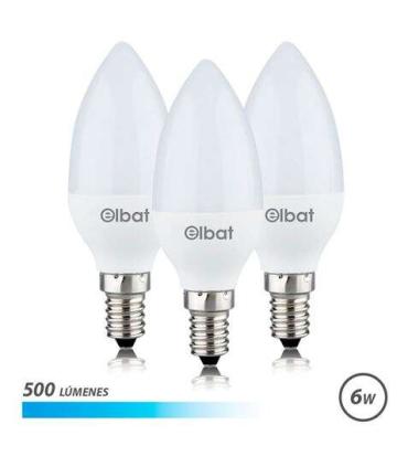 Elbat Bombillas LED C37 Pack de 3 - 6W - 500LM - Base E14 - Luz Fria - Ahorro Energetico - Blanco Frio