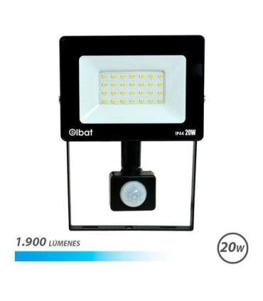 Elbat Foco LED con Sensor de Movimiento - Potencia: 20W - Lumenes: 1900 - Luz Fria 6.500K - Vida Util: 30.000 - 50.000 Horas ..