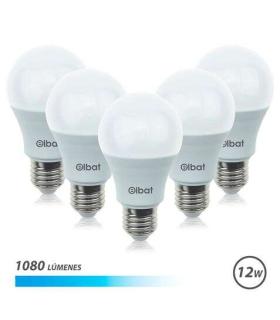 Elbat Pack 5 Unidades - Potencia 12W - Lumenes 1080 - Tipo de Luz 6500K Luz Fria - Casquillo E27 - Angulo 220º - Dimensiones 60X